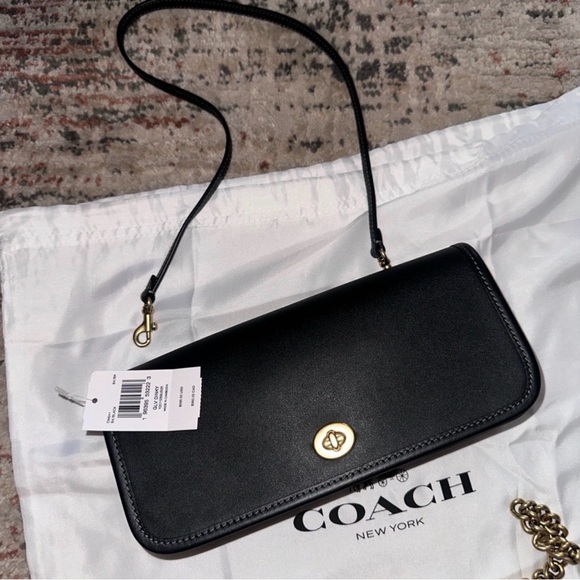 Coach Handbags - Coach Black Leather Crossbody Wallet with Gold Hardware